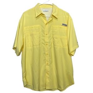 Columbia Shirt Men Yellow Poly UPF 30+ PFG Performance Fishing Gear Unisex Sz M
